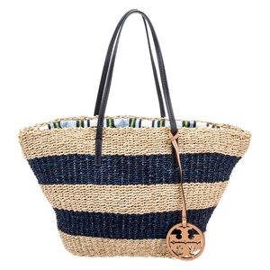 TORY BURCH Raffia Navy Stripe Tote - 10009126